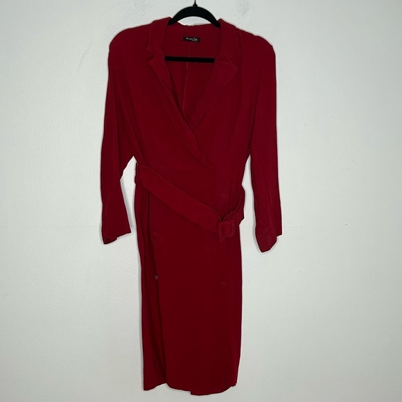 Massimo Dutti Red Belted Chic Long Sleeves Dress - Picture 2 of 12